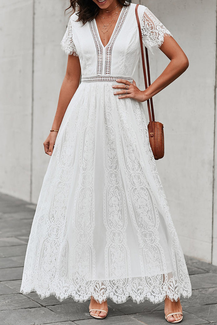 Majoki Maxi Women's Casual Floral Lace V Neck Long Dress for Prom, Engagement, Cocktail Party and Wedding Dresses