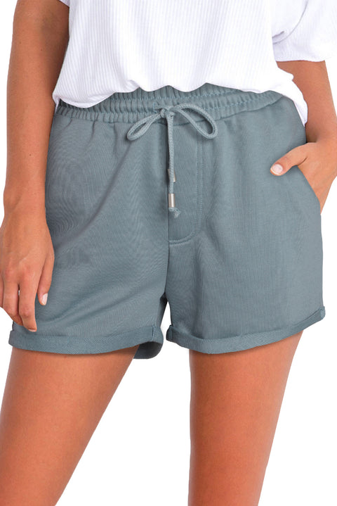 Blue Tie Waist Side Pockets Cuffed Lounge Shorts
