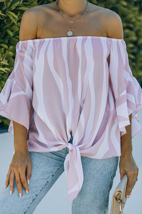 Off The Shoulder Vertical Stripes Blouse in Black