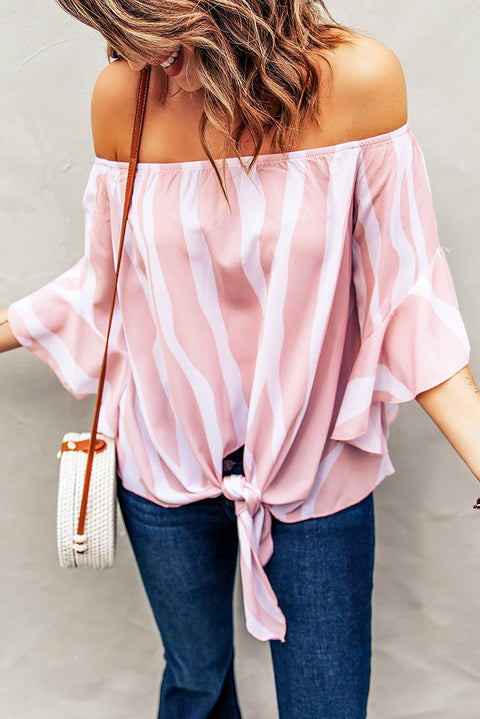 Off The Shoulder Vertical Stripes Blouse in Black