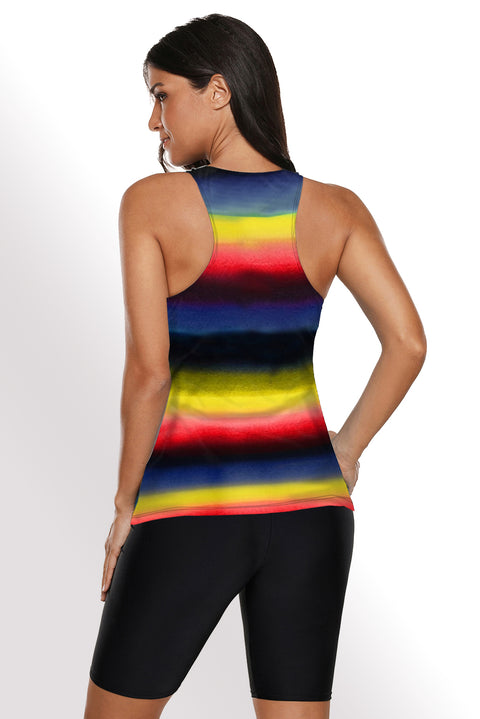 Blue Black Ombre Print Racerback Tankini Swimsuit