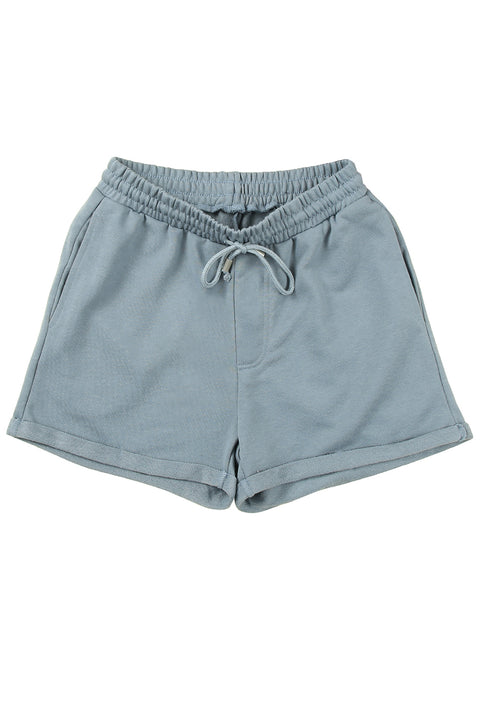 Blue Tie Waist Side Pockets Cuffed Lounge Shorts