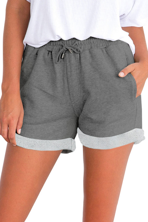 Blue Tie Waist Side Pockets Cuffed Lounge Shorts