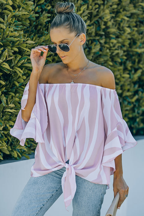 Off The Shoulder Vertical Stripes Blouse in Black