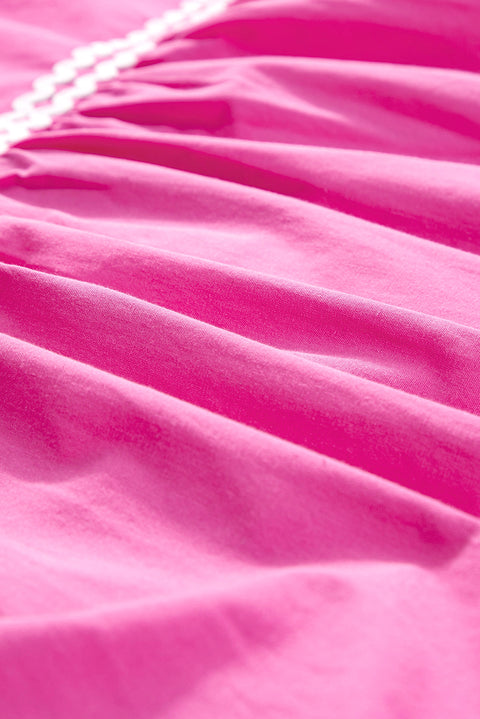 "Strawberry Pink, Mint, or Blue Ric Rac Colorblock Flutter Sleeve V-Neck Tiered Dress - Effortless Elegance in Every Hue"