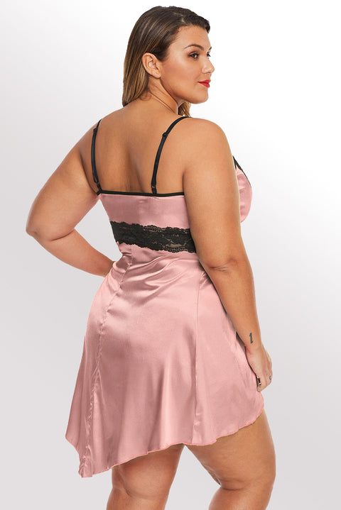 Purple Lace V Neckline Plus Size Babydoll