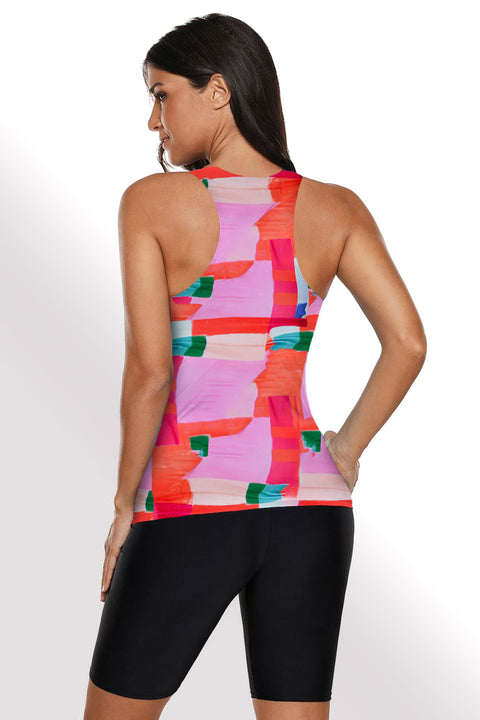 Blue Black Ombre Print Racerback Tankini Swimsuit