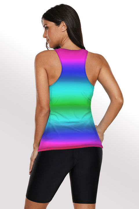 Blue Black Ombre Print Racerback Tankini Swimsuit