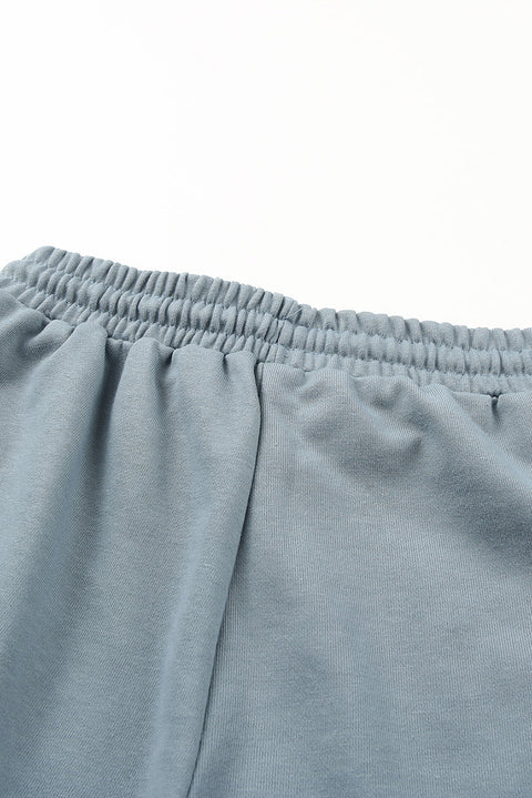 Blue Tie Waist Side Pockets Cuffed Lounge Shorts