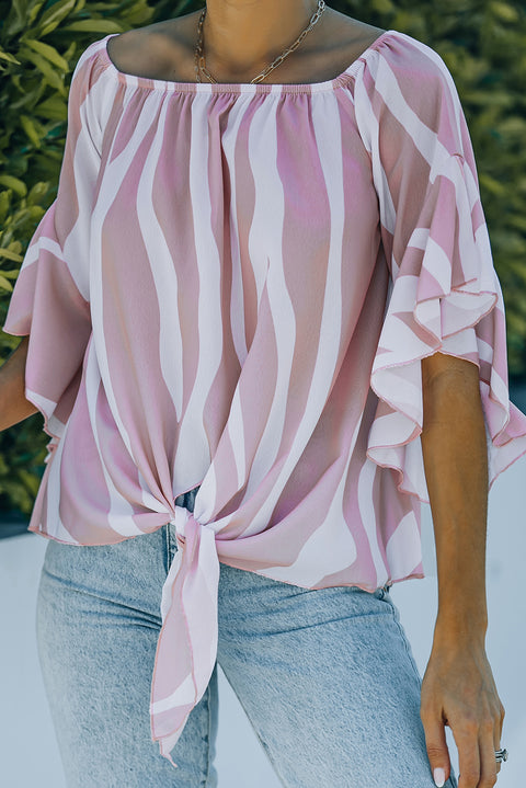 Off The Shoulder Vertical Stripes Blouse in Black