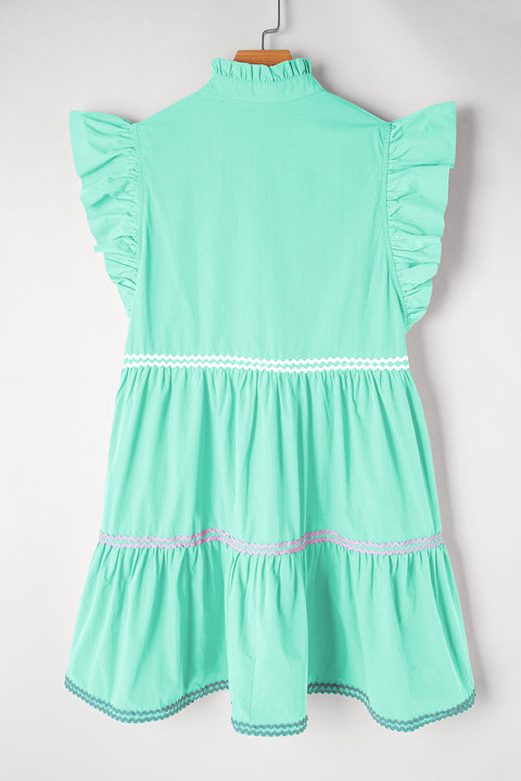 "Strawberry Pink, Mint, or Blue Ric Rac Colorblock Flutter Sleeve V-Neck Tiered Dress - Effortless Elegance in Every Hue"