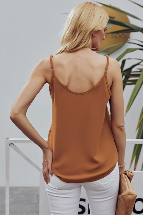 Apricot Spaghetti Strap Buttoned Tank Top