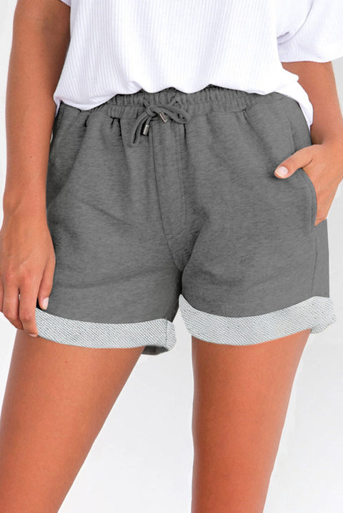 Blue Tie Waist Side Pockets Cuffed Lounge Shorts