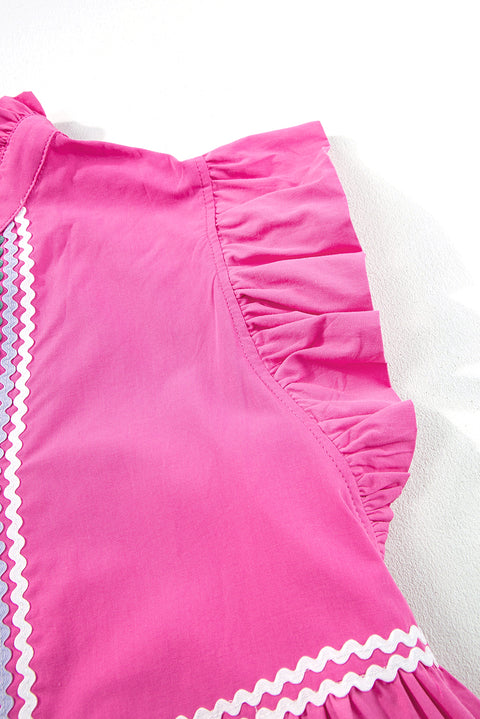 "Strawberry Pink, Mint, or Blue Ric Rac Colorblock Flutter Sleeve V-Neck Tiered Dress - Effortless Elegance in Every Hue"