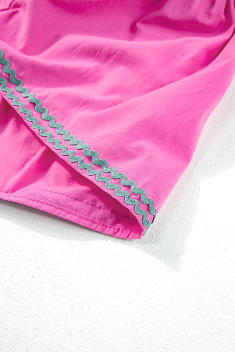 "Strawberry Pink, Mint, or Blue Ric Rac Colorblock Flutter Sleeve V-Neck Tiered Dress - Effortless Elegance in Every Hue"