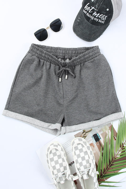 Blue Tie Waist Side Pockets Cuffed Lounge Shorts