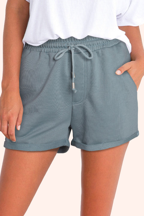 Blue Tie Waist Side Pockets Cuffed Lounge Shorts