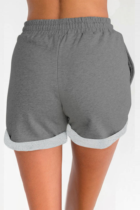 Blue Tie Waist Side Pockets Cuffed Lounge Shorts