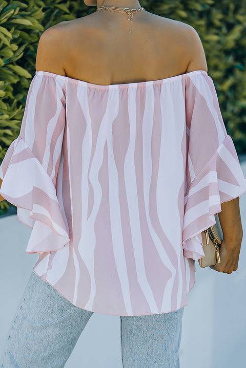 Off The Shoulder Vertical Stripes Blouse in Black