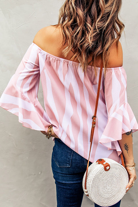 Off The Shoulder Vertical Stripes Blouse in Black