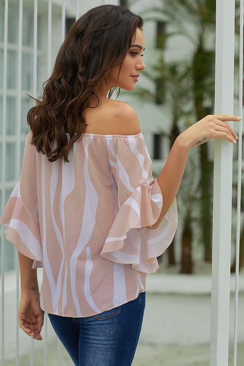 Off The Shoulder Vertical Stripes Blouse in Black