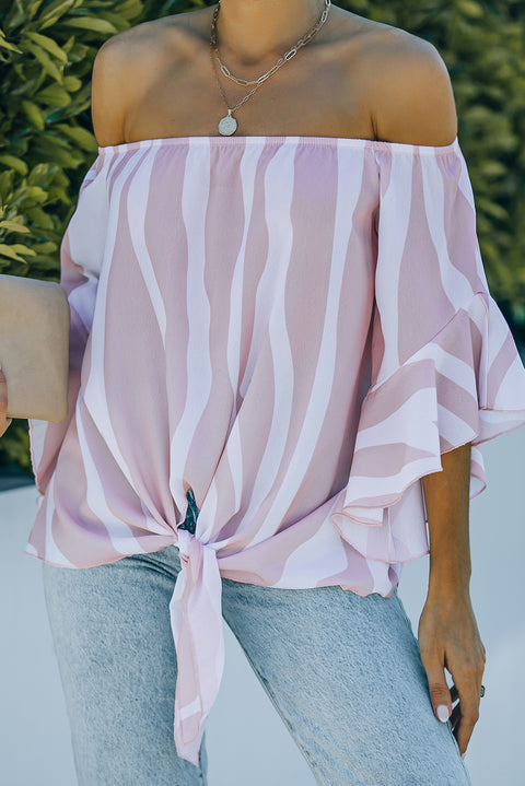 Off The Shoulder Vertical Stripes Blouse in Black