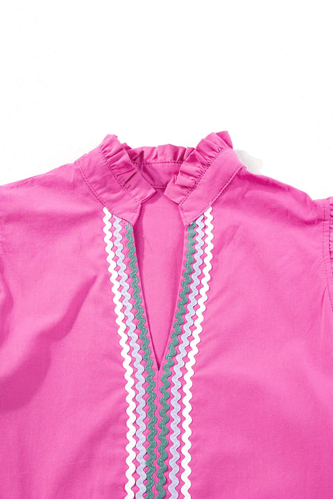 "Strawberry Pink, Mint, or Blue Ric Rac Colorblock Flutter Sleeve V-Neck Tiered Dress - Effortless Elegance in Every Hue"
