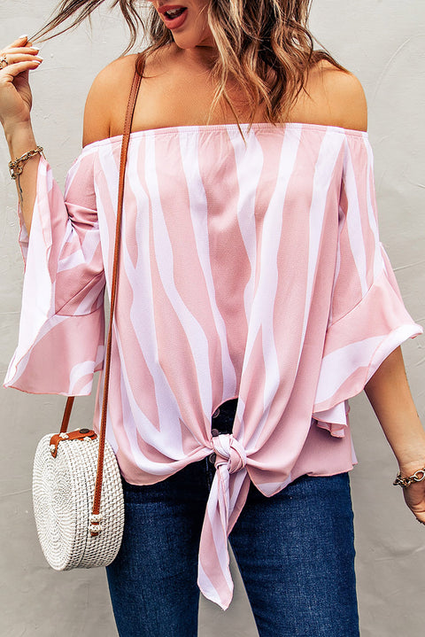 Off The Shoulder Vertical Stripes Blouse in Black