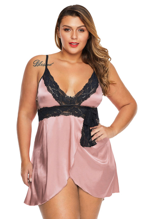 Purple Lace V Neckline Plus Size Babydoll
