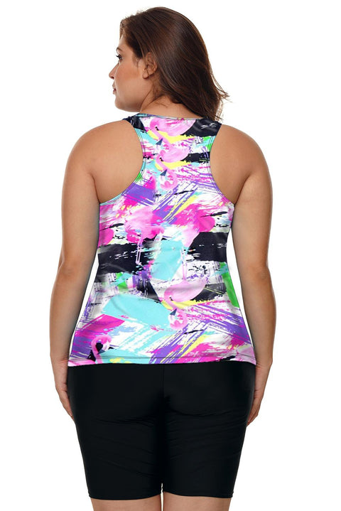Blue Black Ombre Print Racerback Tankini Swimsuit