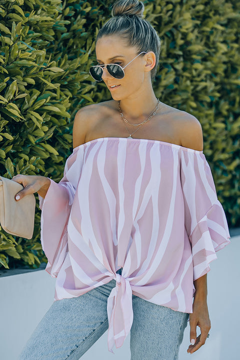Off The Shoulder Vertical Stripes Blouse in Black
