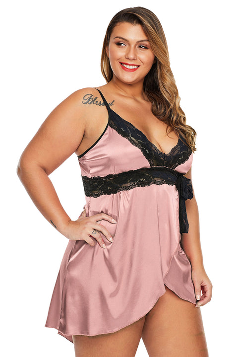 Purple Lace V Neckline Plus Size Babydoll