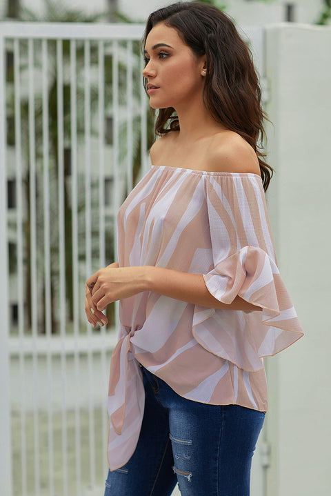 Off The Shoulder Vertical Stripes Blouse in Black