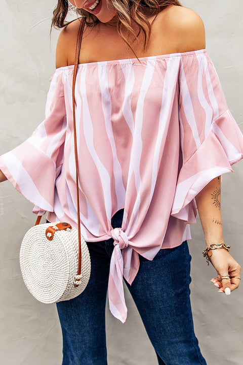 Off The Shoulder Vertical Stripes Blouse in Black