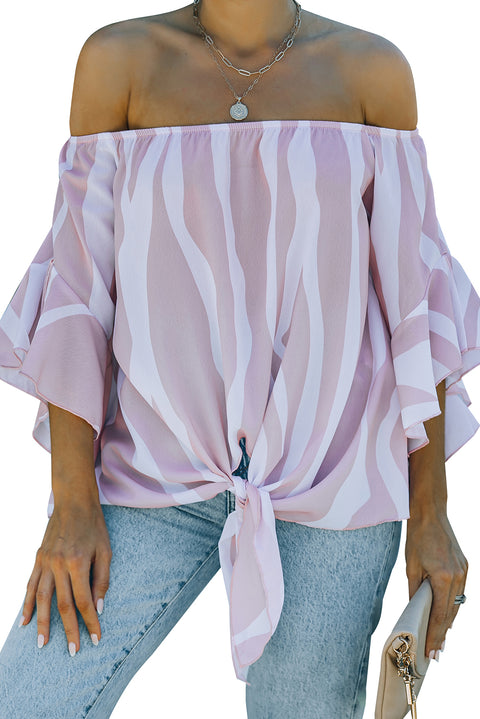 Off The Shoulder Vertical Stripes Blouse in Black