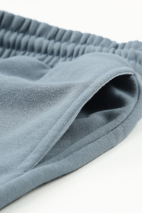 Blue Tie Waist Side Pockets Cuffed Lounge Shorts