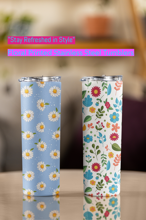 Sip in style with the Floral Delight Stainless Steel Tumbler with Lid and Straw Vacuum Sealed Double Wall Insulated Travel Cup for Hot and Cold Drinks