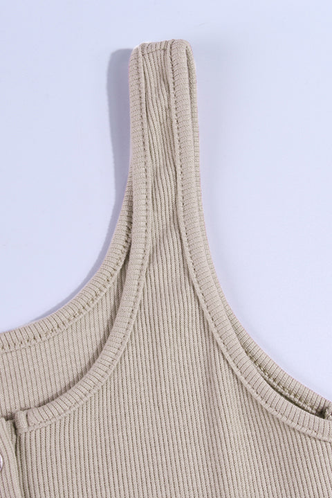 Sleeveless Buttons Ribbed Knit Bodycon Midi Dress