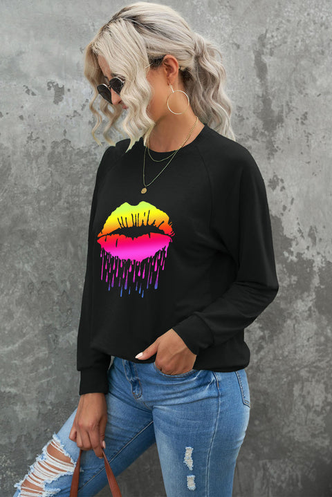 Heart Shape Print Long Sleeve Pullover Sweatshirt