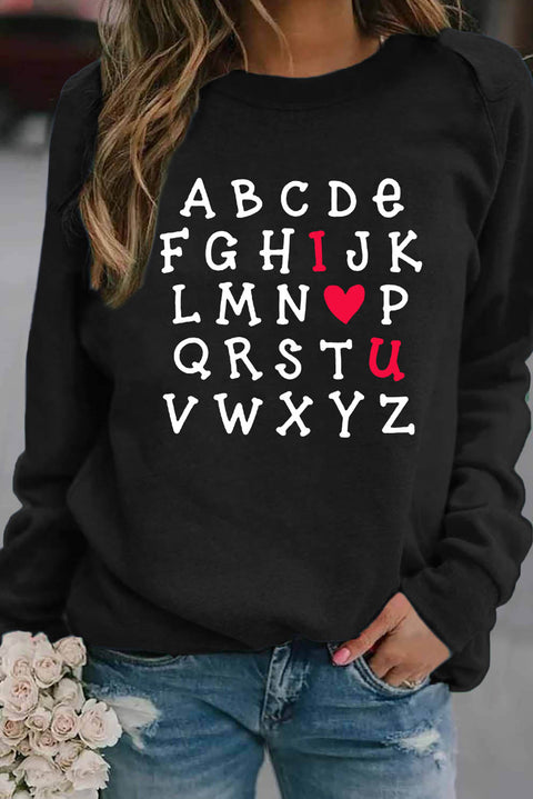 Heart Shape Print Long Sleeve Pullover Sweatshirt