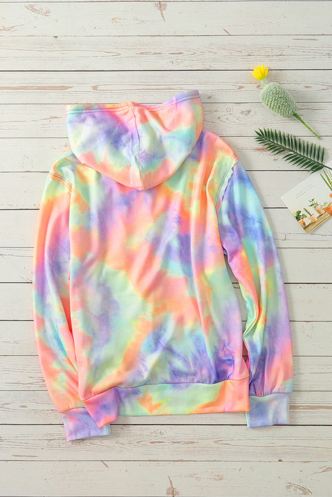 Multicolor Tie-dye Pocket Zip Up Hoodie