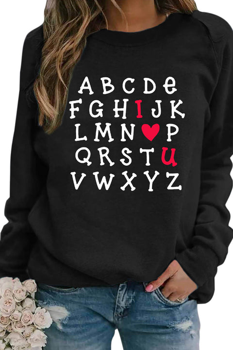 Heart Shape Print Long Sleeve Pullover Sweatshirt