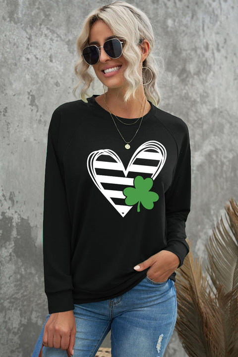 Heart Shape Print Long Sleeve Pullover Sweatshirt