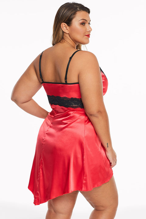 Purple Lace V Neckline Plus Size Babydoll