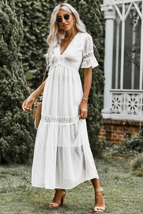 Majoki Swiss Dot Lace Trim Maxi Dress