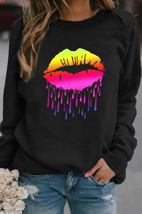 Heart Shape Print Long Sleeve Pullover Sweatshirt