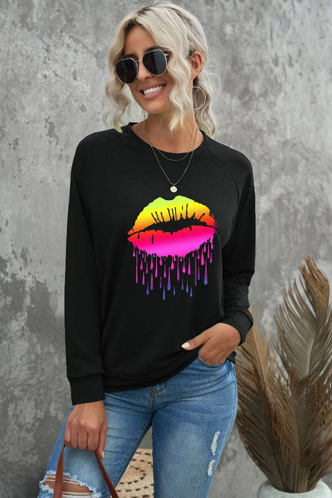Heart Shape Print Long Sleeve Pullover Sweatshirt