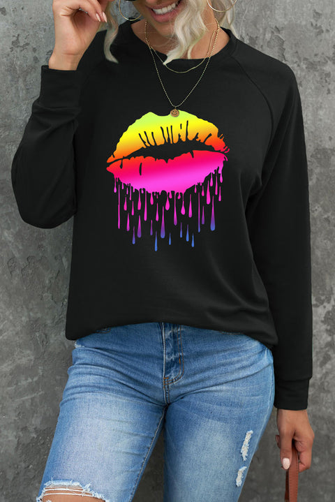 Heart Shape Print Long Sleeve Pullover Sweatshirt