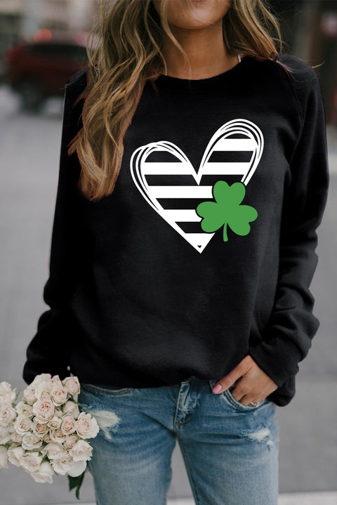 Heart Shape Print Long Sleeve Pullover Sweatshirt