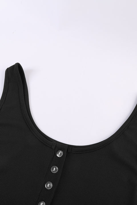 Sleeveless Buttons Ribbed Knit Bodycon Midi Dress